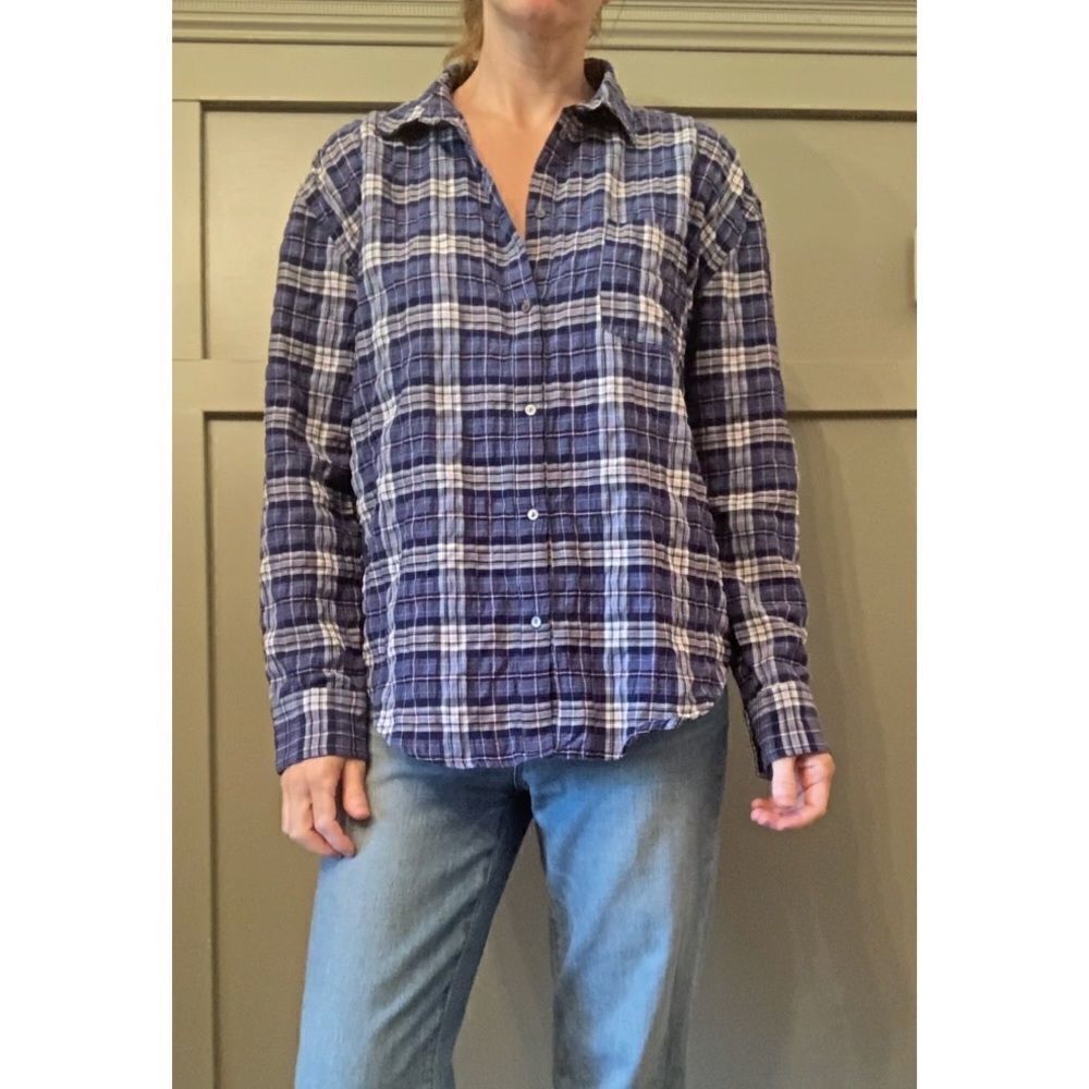 𝅺ELIZABETH and James Plaid Long Sleeve Button Down Shirt Blue Size Medium